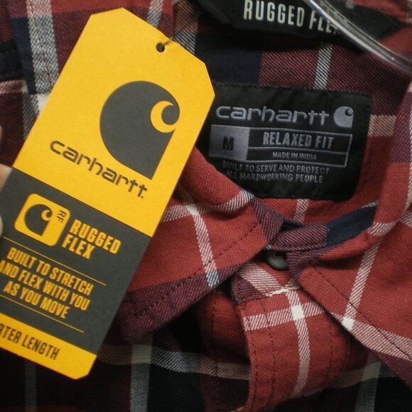 Carhartt Short Sleeve Button Down Red/Navy/White Plaid Casual Shirt, Size Med - Picture 4 of 7